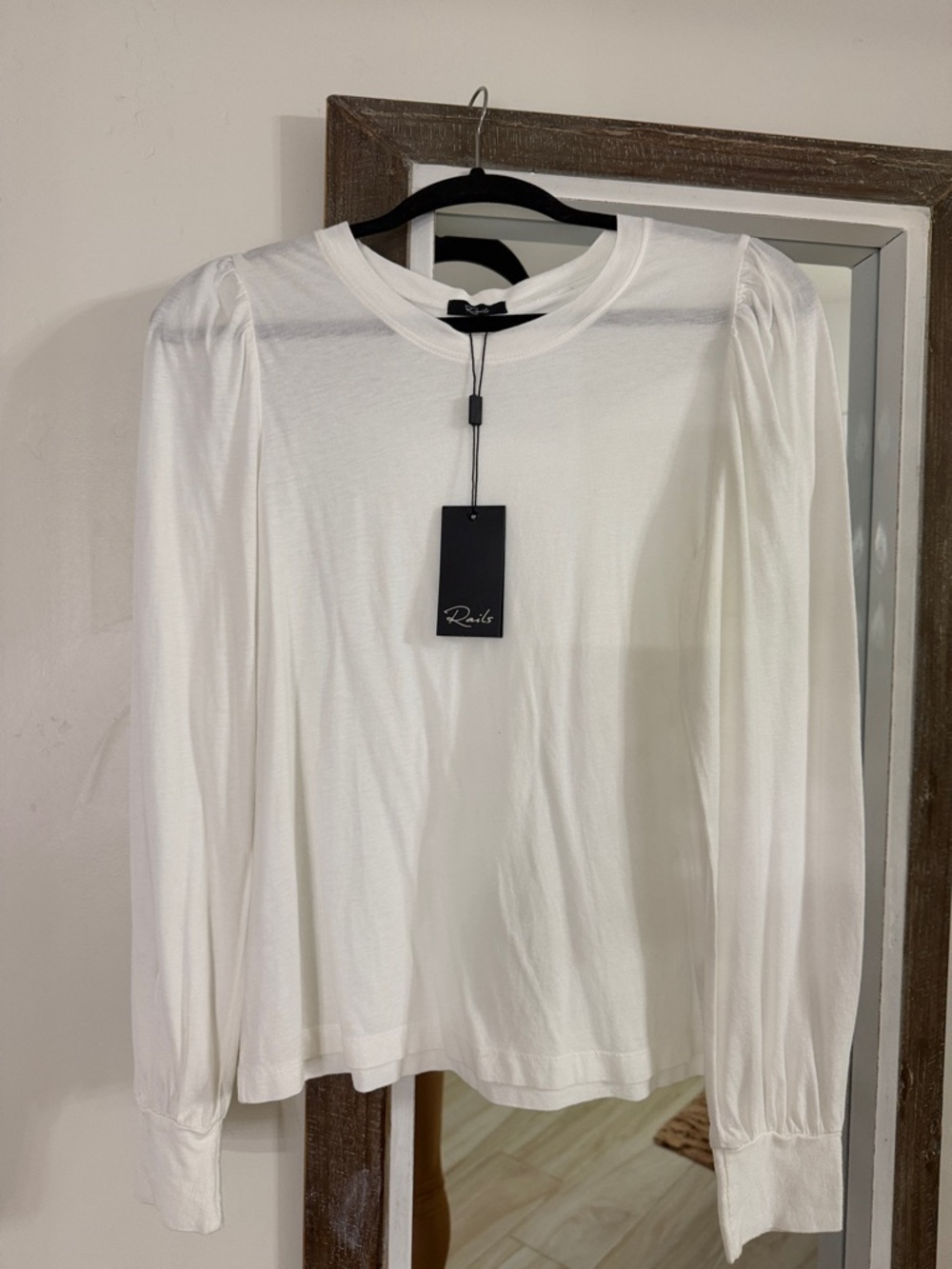 Rails White Long Sleeve Puff Shoulder Crew Top